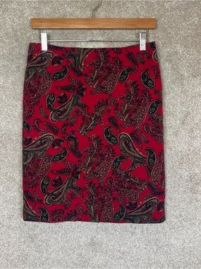 Talbots Skirt Womens 6 Petite Red Paisley Pencil Zip Lined Knee Length- 5295